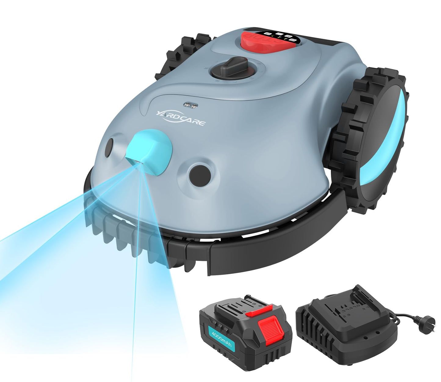 YARDCARE V100 Mähroboter ohne Begrenzungskabel, Vision-Navigation, 150 Hindernistypen, 4,0 Ah Akku, mit Graskamm & Ersatzklingen
