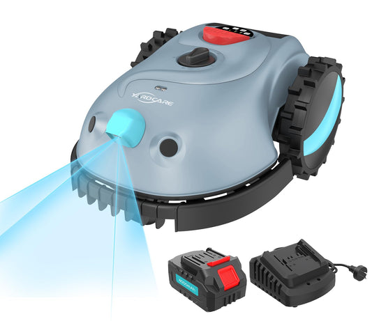 YARDCARE V100 Mähroboter ohne Begrenzungskabel, Vision-Navigation, 150 Hindernistypen, 4,0 Ah Akku, mit Graskamm & Ersatzklingen