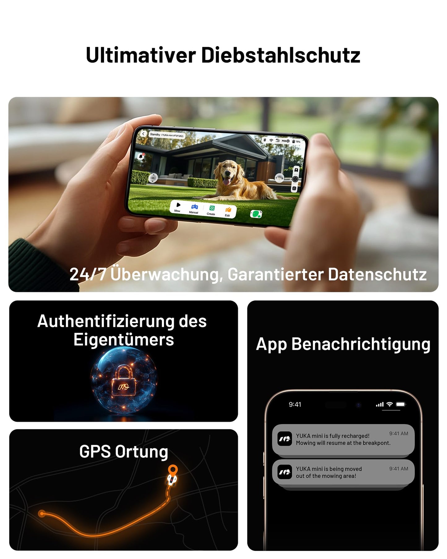 MAMMOTION YUKA Mini 500 Mähroboter ohne Begrenzungskabel, NetRTK & Vision, 500 m², 4G, Auto-Kartierung, für bis zu 50 % Steigung