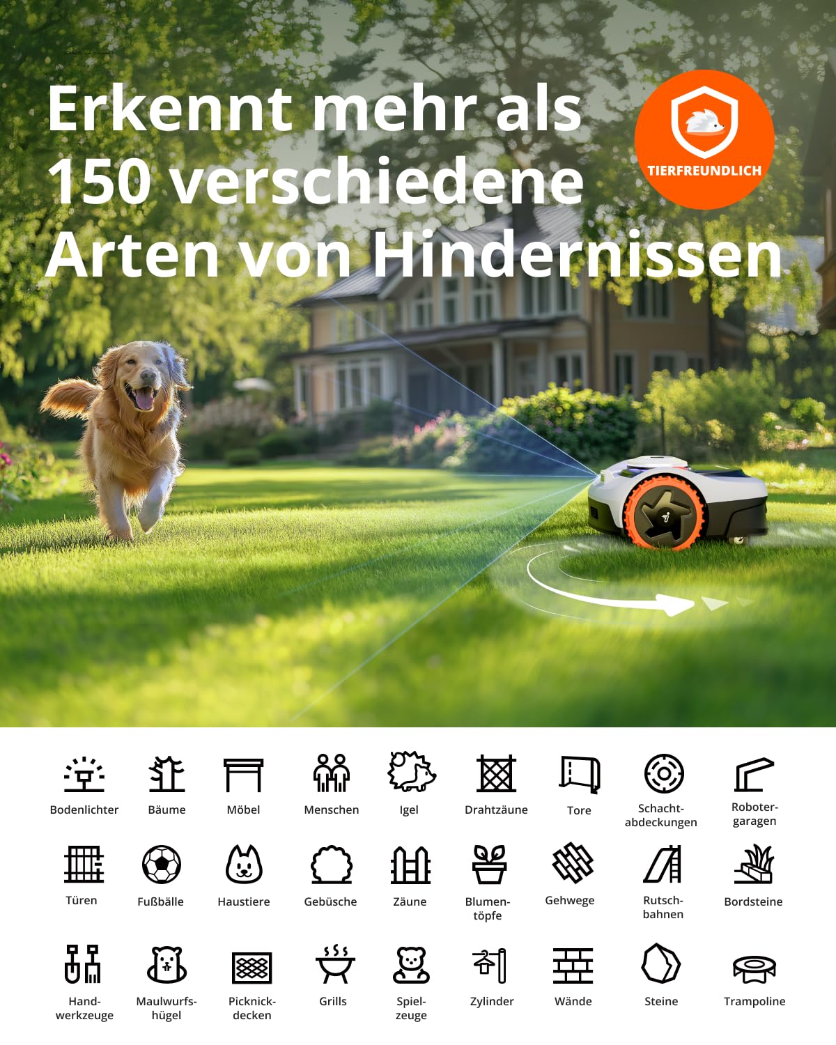 Navimow i105E Mähroboter ohne Begrenzungskabel, 500–600 m², RTK+Vision, KI-Auto-Kartierung, Igelschutz, Virtuelle Zonenbegrenzung, Testsieger