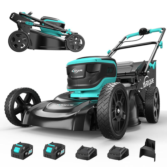 YARDCARE Akku-Rasenmäher 36V, bis 675 m², 41 cm Schnittbreite, Mulchkeil & 45L Fangsack, 7-fach höhenverstellbar, inkl. 2 Akkus & 2 Ladegeräte
