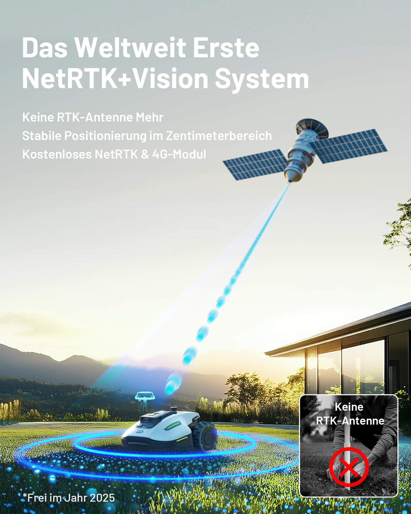 MAMMOTION YUKA Mini 500 Mähroboter ohne Begrenzungskabel, NetRTK & Vision, 500 m², 4G, Auto-Kartierung, für bis zu 50 % Steigung