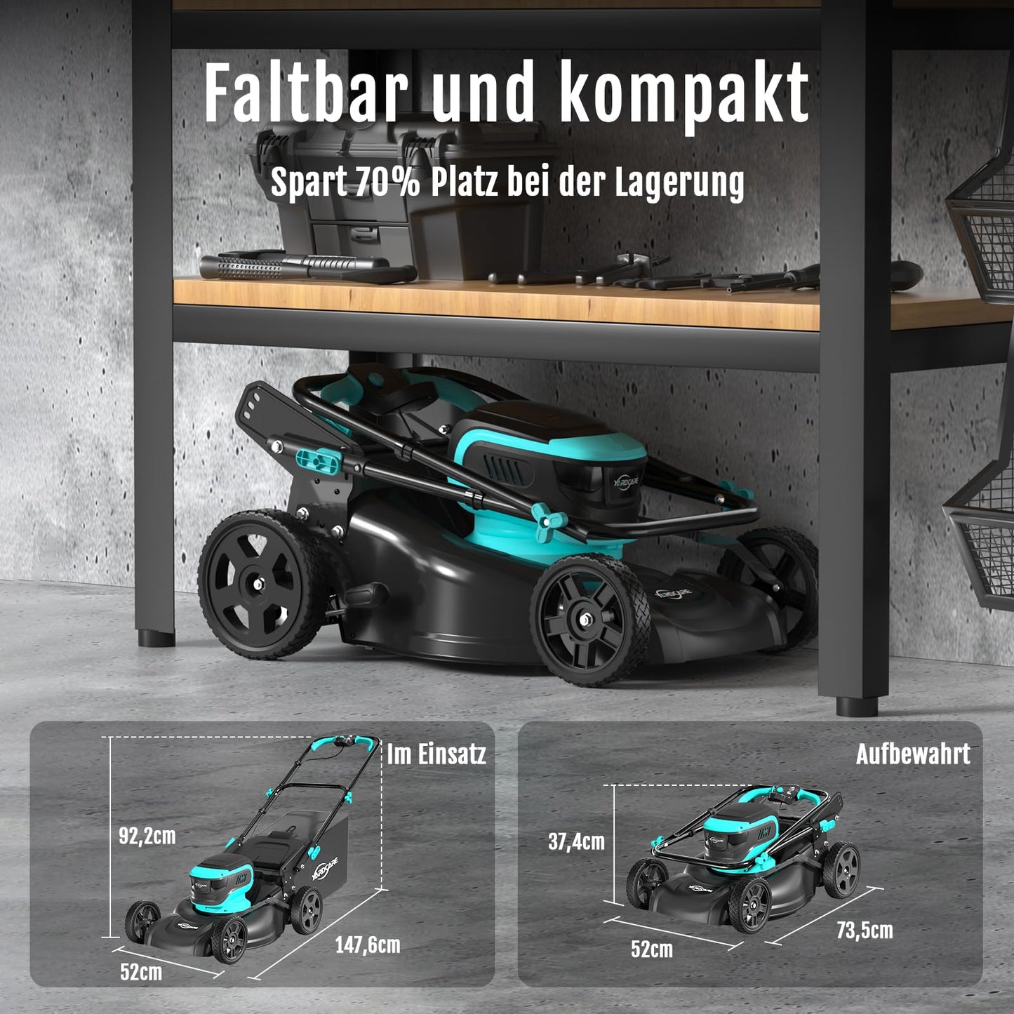 YARDCARE Akku-Rasenmäher 36V, bis 675 m², 41 cm Schnittbreite, Mulchkeil & 45L Fangsack, 7-fach höhenverstellbar, inkl. 2 Akkus & 2 Ladegeräte