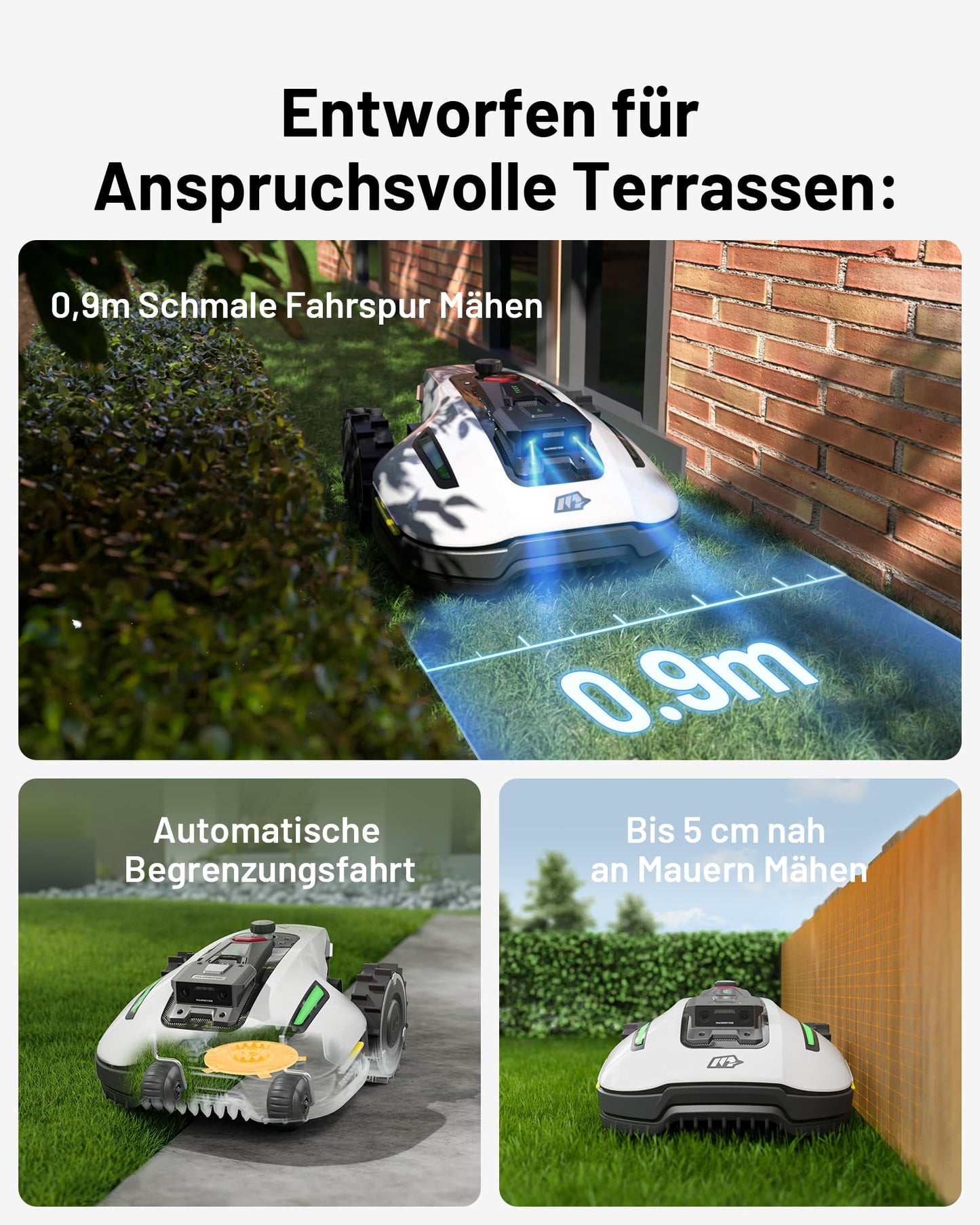 MAMMOTION YUKA Mini 500 Mähroboter ohne Begrenzungskabel, NetRTK & Vision, 500 m², 4G, Auto-Kartierung, für bis zu 50 % Steigung