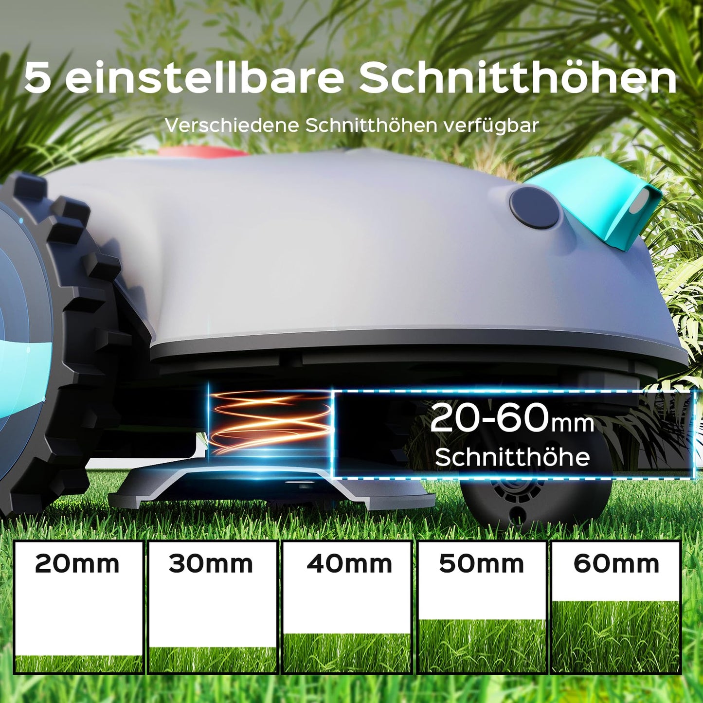 YARDCARE V100 Mähroboter ohne Begrenzungskabel, Vision Navigation, 150 Hinderniserkennung, für bis zu 150 m², mit Graskamm & Ersatzklingen