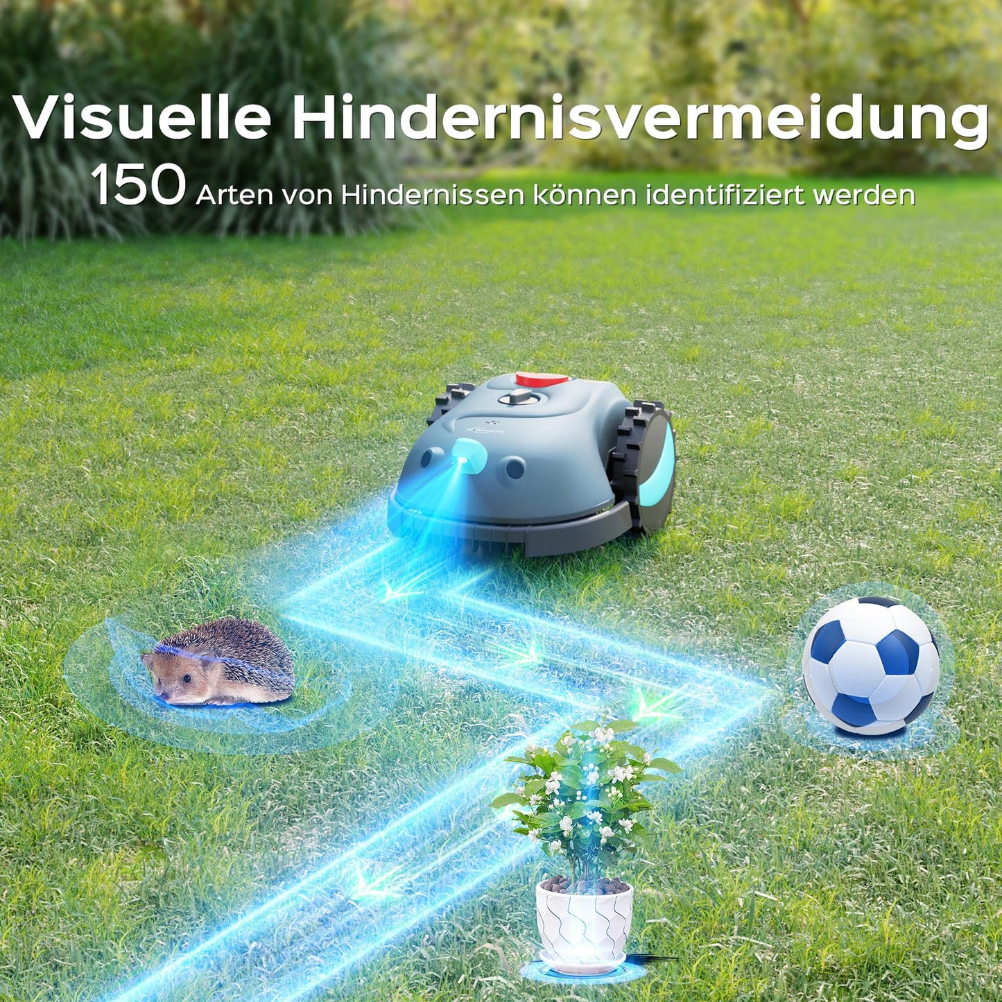 YARDCARE V100 Mähroboter ohne Begrenzungskabel, Vision-Navigation, 150 Hindernistypen, 4,0 Ah Akku, mit Graskamm & Ersatzklingen
