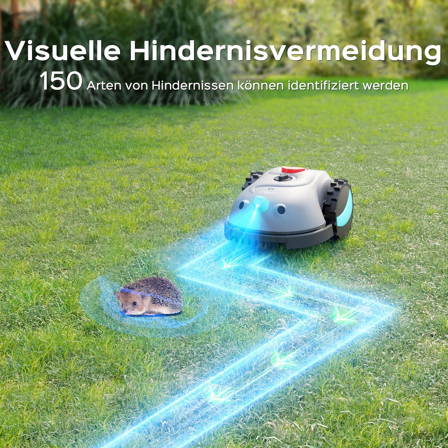 YARDCARE V100 Mähroboter ohne Begrenzungskabel, Vision Navigation, 150 Hinderniserkennung, für bis zu 150 m², mit Graskamm & Ersatzklingen