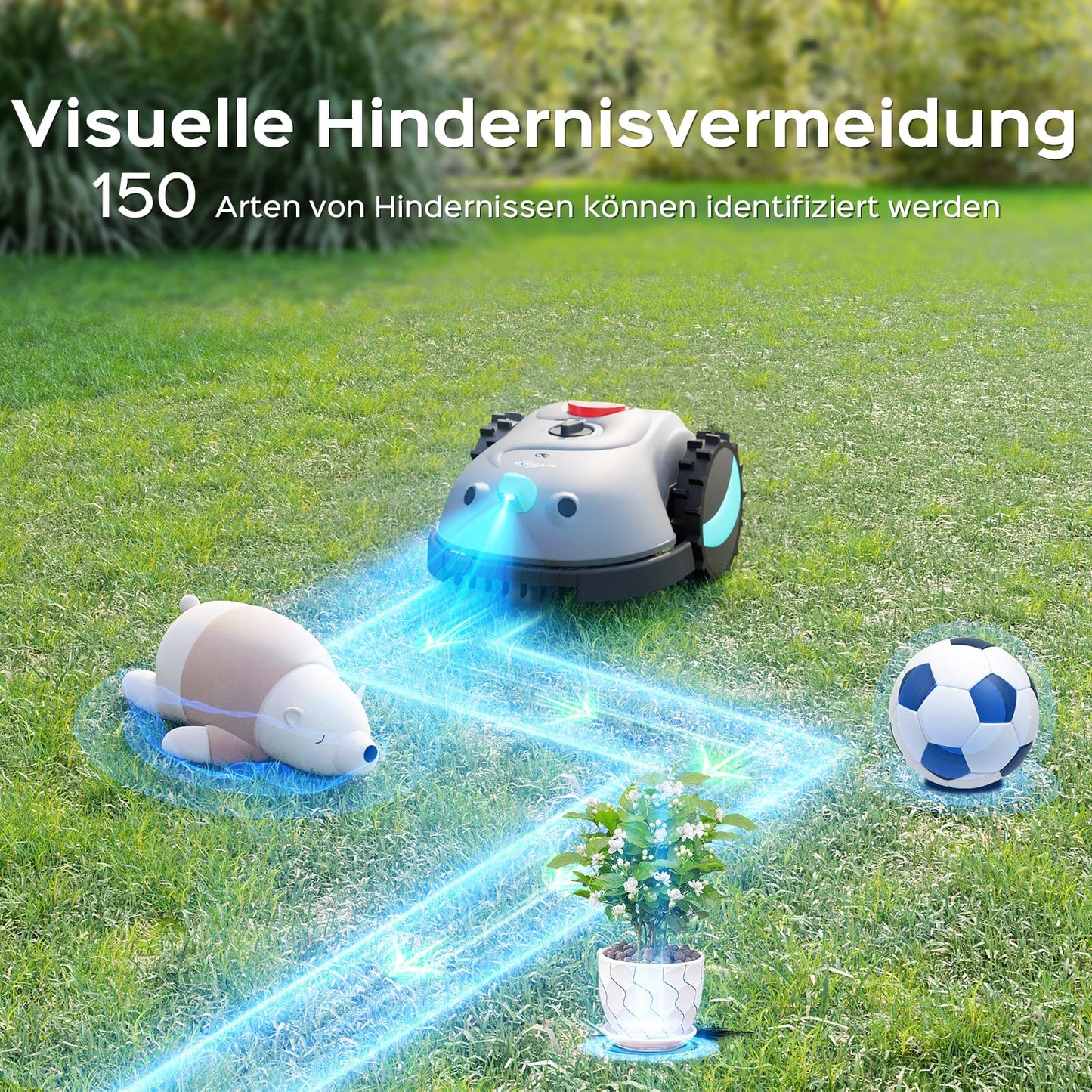 YARDCARE V100 Mähroboter ohne Begrenzungskabel, Vision-Navigation, 150-fache Hindernisvermeidung, 4 Ah Akku, mit Graskamm & Ersatzklingen