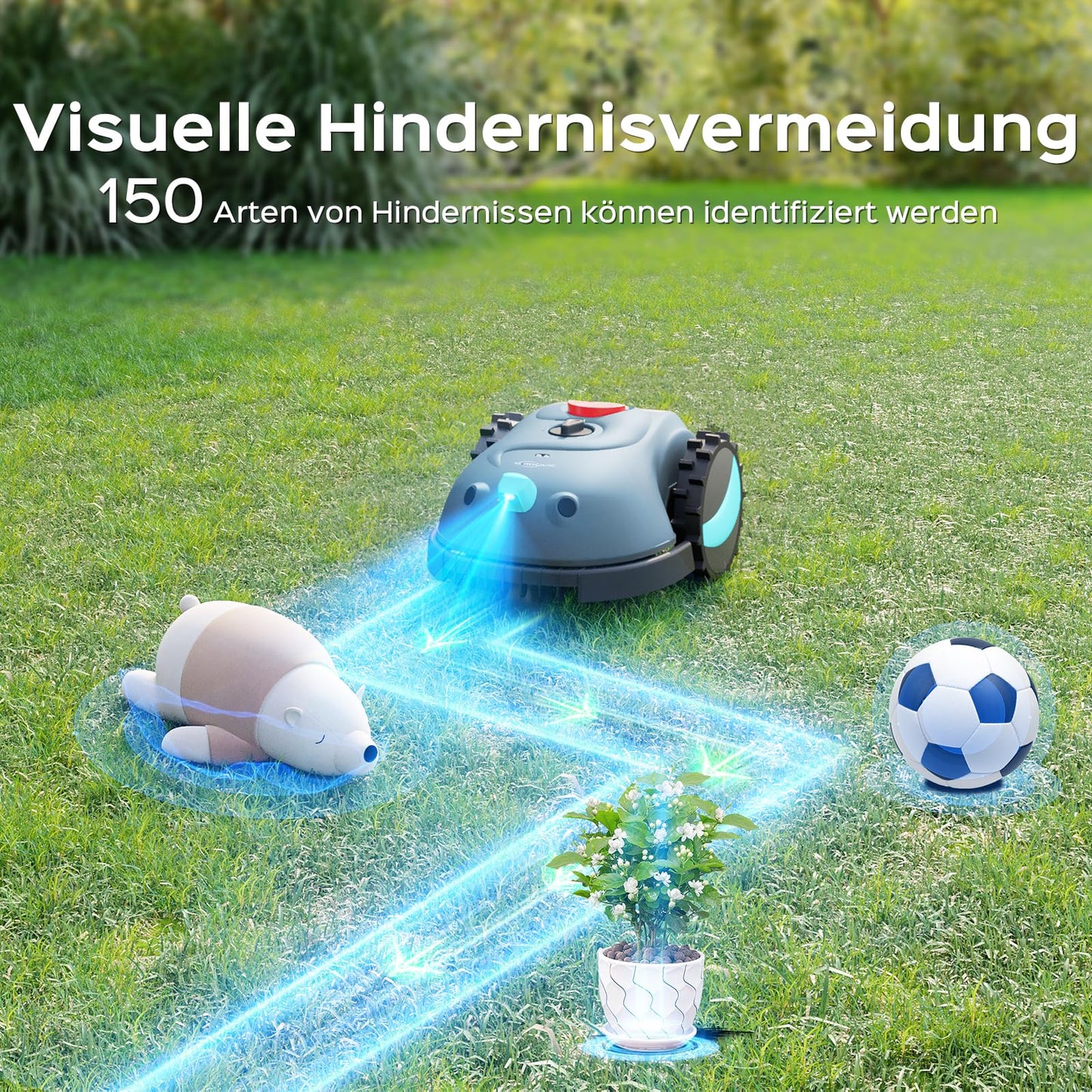 YARDCARE V100 Mähroboter ohne Begrenzungskabel – Vision Navigation, 150 Hinderniserkennungen, für bis zu 150 m², inkl. Akku, Graskamm & Klingen