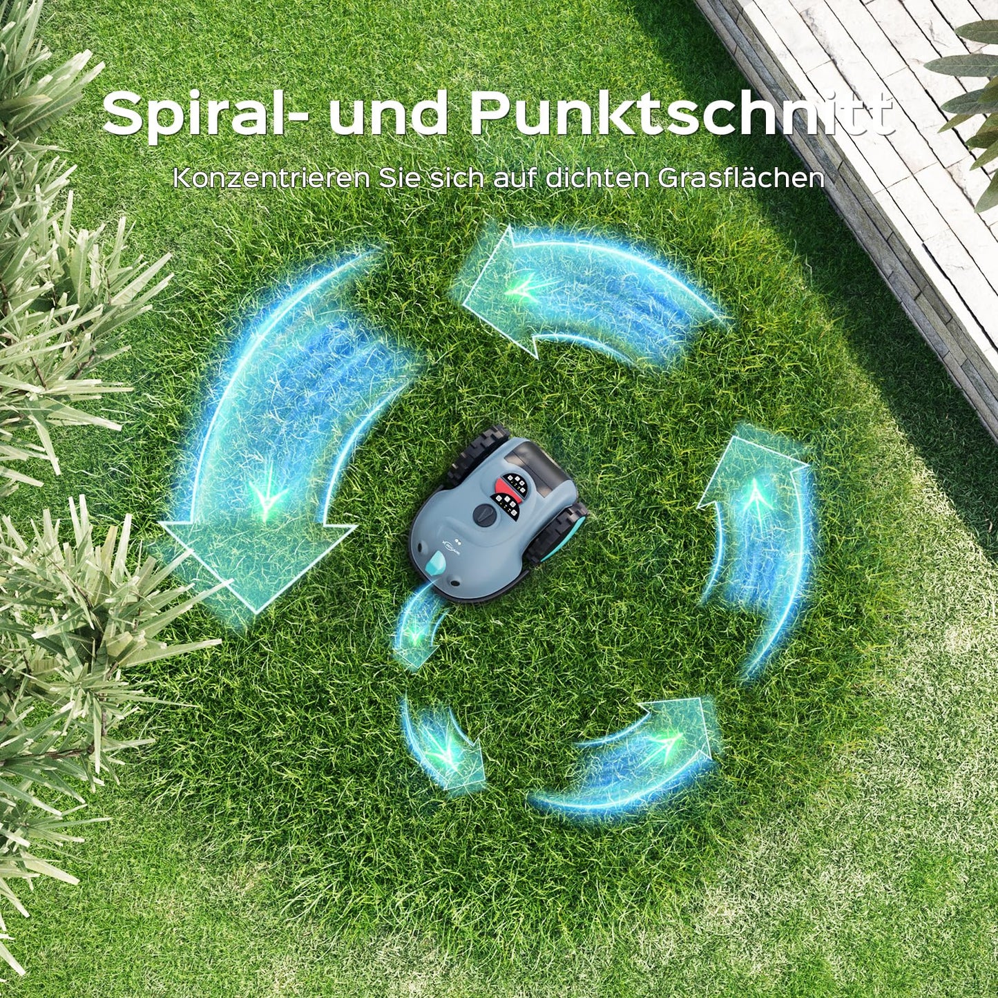 YARDCARE V100 Mähroboter ohne Begrenzungskabel – Vision Navigation, 150 Hinderniserkennungen, für bis zu 150 m², inkl. Akku, Graskamm & Klingen