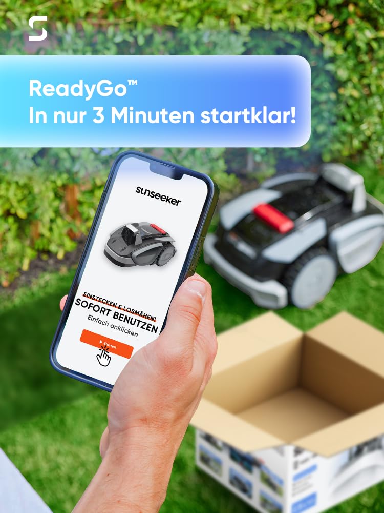 Sunseeker V3 Mähroboter ohne Begrenzungskabel, Vision AI Doppel-Auge, 600 m², 42 % Steigung, App-Steuerung, Rasenmäher mit One-Klick-Mähen
