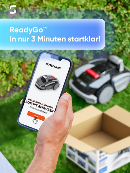 Sunseeker V3 Mähroboter ohne Begrenzungskabel, Vision AI Doppel-Auge, 600 m², 42 % Steigung, App-Steuerung, Rasenmäher mit One-Klick-Mähen