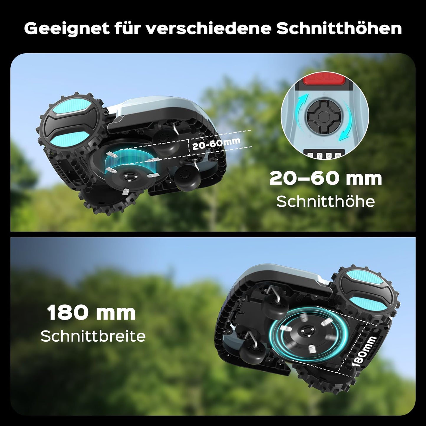 YARDCARE E400 Mähroboter mit App-Steuerung, für bis zu 400 m², leise <60 dB, mit Regensensor, Auto-Ladung, 18 cm Schnittbreite, 20–60 mm Höhe