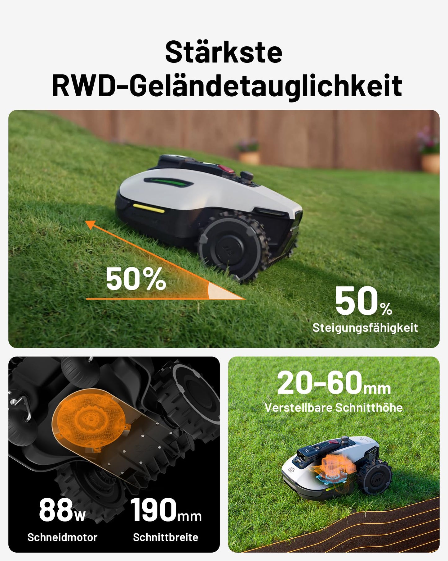 MAMMOTION YUKA Mini 500 Mähroboter ohne Begrenzungskabel, NetRTK & Vision, 500 m², 4G, Auto-Kartierung, für bis zu 50 % Steigung