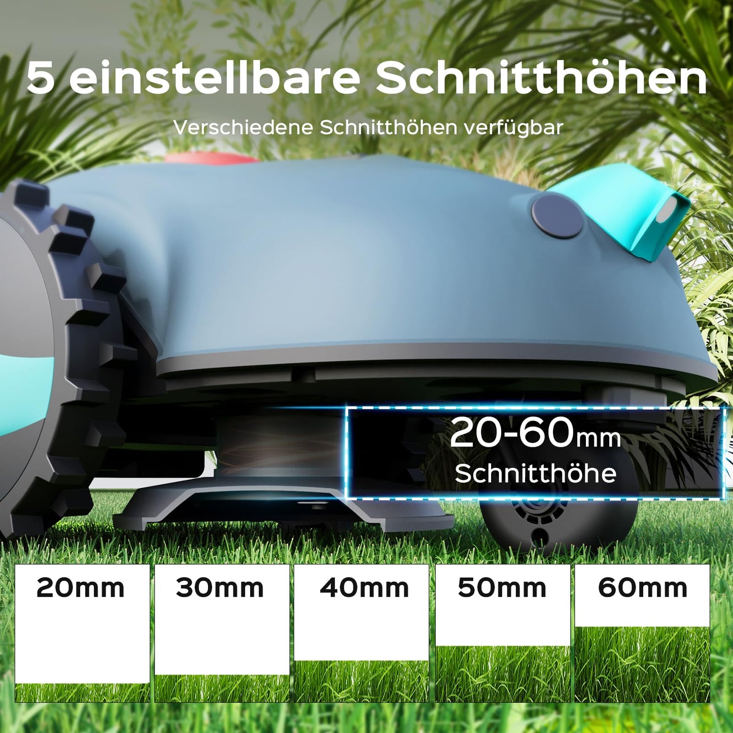YARDCARE V100 Mähroboter ohne Begrenzungskabel – Vision Navigation, 150 Hinderniserkennungen, für bis zu 150 m², inkl. Akku, Graskamm & Klingen