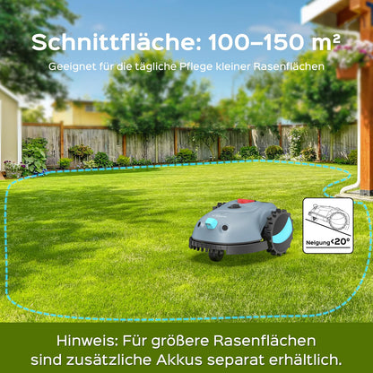 YARDCARE V100 Mähroboter ohne Begrenzungskabel, Vision-Navigation, 150 Hinderniserkennung, für bis zu 150 m², mit Graskamm & Ersatzklingen