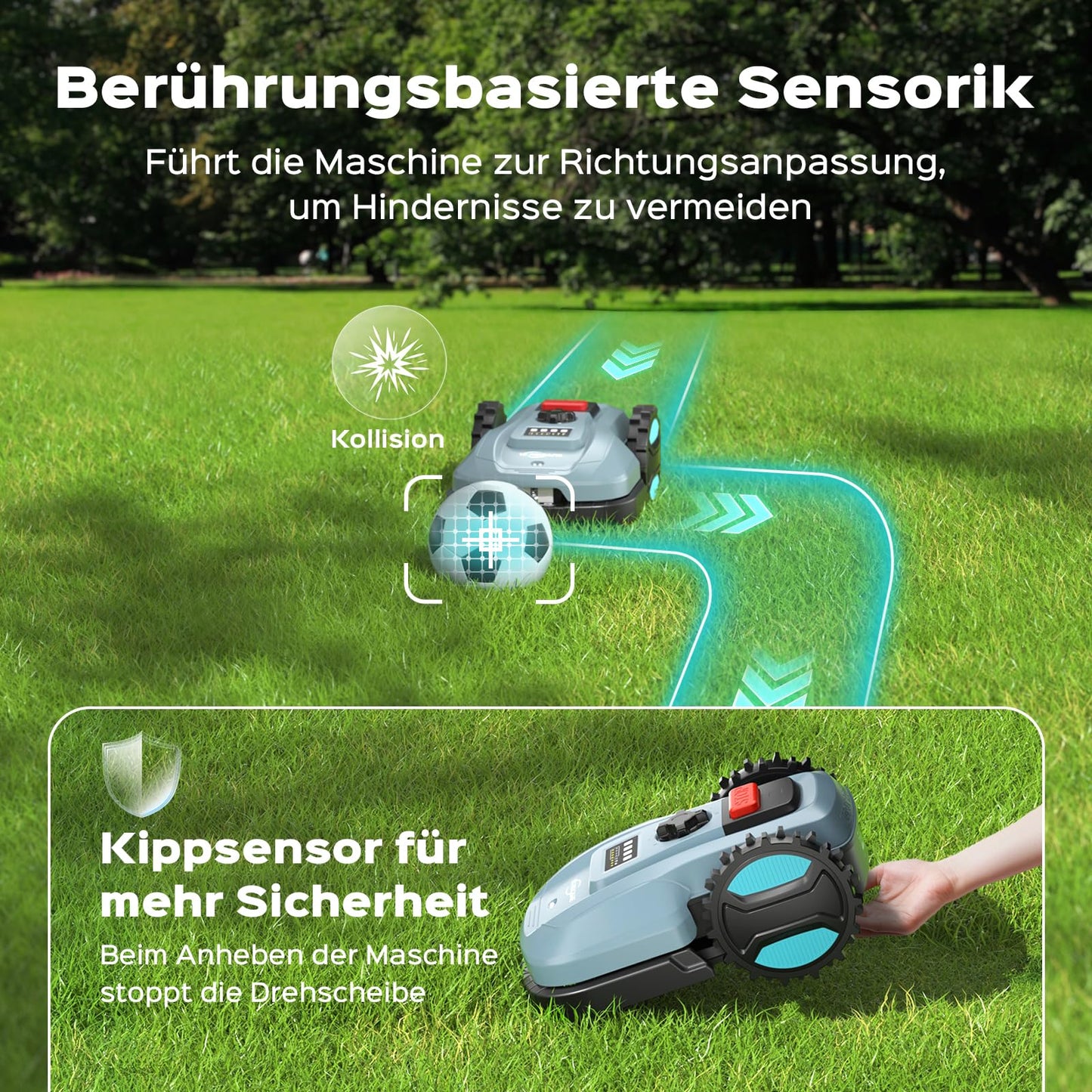 YARDCARE E400 Mähroboter mit App-Steuerung, für bis zu 400 m², leise <60 dB, mit Regensensor, Auto-Ladung, 18 cm Schnittbreite, 20–60 mm Höhe