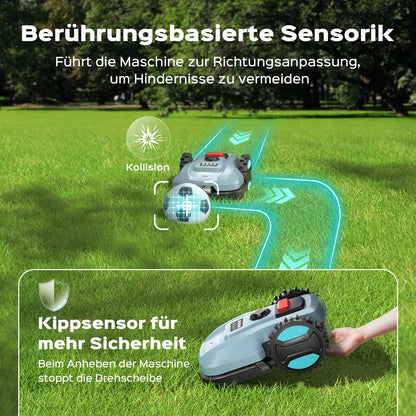 YARDCARE E400 Mähroboter mit App-Steuerung, für bis zu 400 m², leise <60 dB, mit Regensensor, Auto-Ladung, 18 cm Schnittbreite, 20–60 mm Höhe