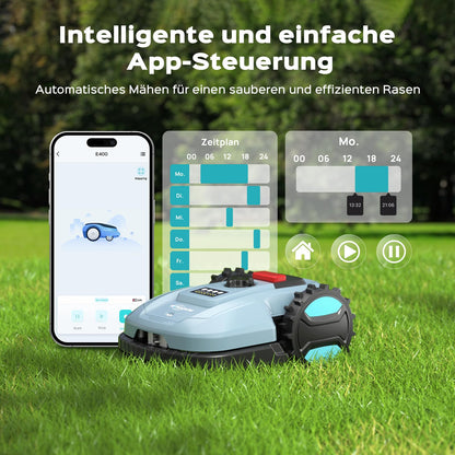 YARDCARE E400 Mähroboter mit App-Steuerung, für bis zu 400 m², leise <60 dB, mit Regensensor, Auto-Ladung, 18 cm Schnittbreite, 20–60 mm Höhe