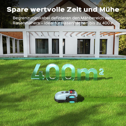 YARDCARE E400 Mähroboter mit App-Steuerung, für bis zu 400 m², leise <60 dB, mit Regensensor, Auto-Ladung, 18 cm Schnittbreite, 20–60 mm Höhe