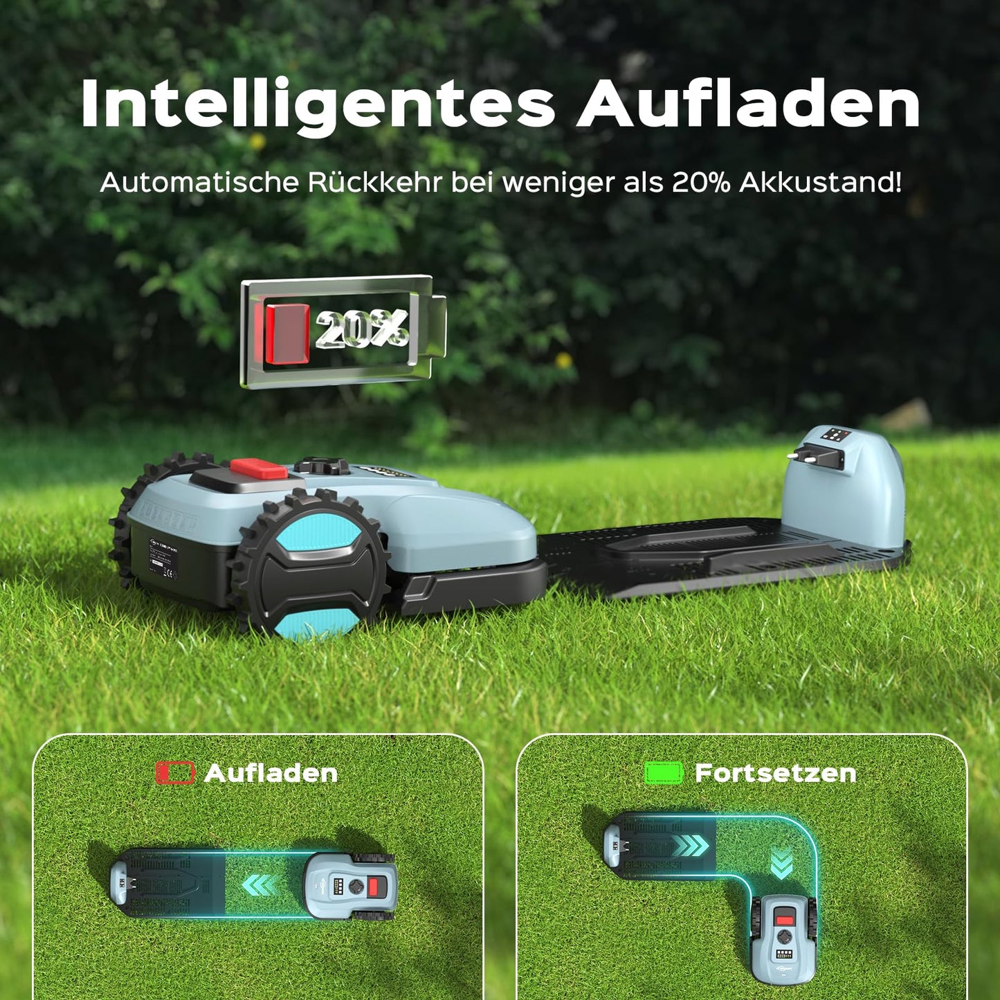 YARDCARE E400 Mähroboter mit App-Steuerung, für bis zu 400 m², leise <60 dB, mit Regensensor, Auto-Ladung, 18 cm Schnittbreite, 20–60 mm Höhe