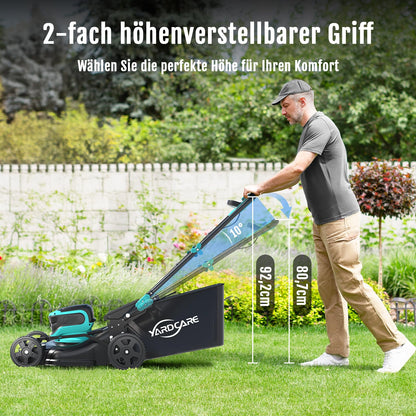 YARDCARE Akku-Rasenmäher 36V, bis 675 m², 41 cm Schnittbreite, Mulchkeil & 45L Fangsack, 7-fach höhenverstellbar, inkl. 2 Akkus & 2 Ladegeräte