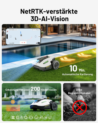 MAMMOTION YUKA Mini 500 Mähroboter ohne Begrenzungskabel, NetRTK & Vision, 500 m², 4G, Auto-Kartierung, für bis zu 50 % Steigung
