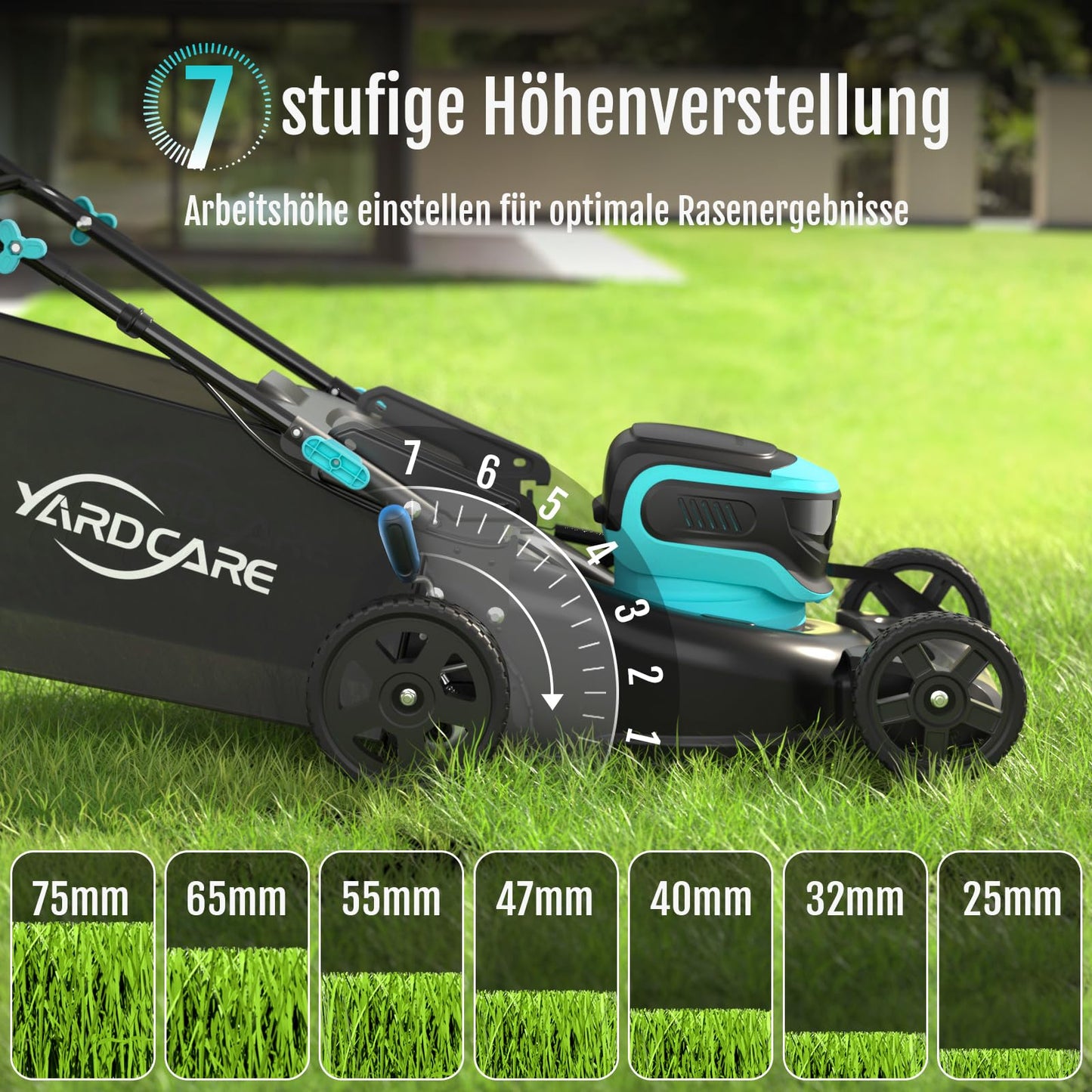 YARDCARE Akku-Rasenmäher 36V, bis 675 m², 41 cm Schnittbreite, Mulchkeil & 45L Fangsack, 7-fach höhenverstellbar, inkl. 2 Akkus & 2 Ladegeräte
