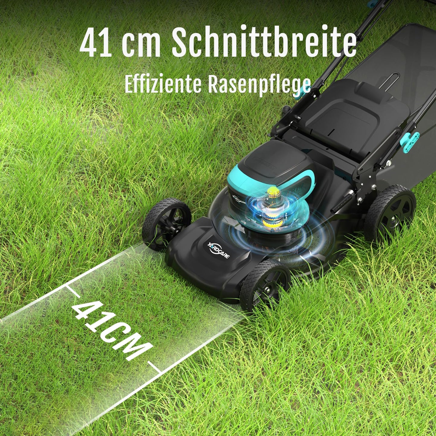 YARDCARE Akku-Rasenmäher 36V, bis 675 m², 41 cm Schnittbreite, Mulchkeil & 45L Fangsack, 7-fach höhenverstellbar, inkl. 2 Akkus & 2 Ladegeräte